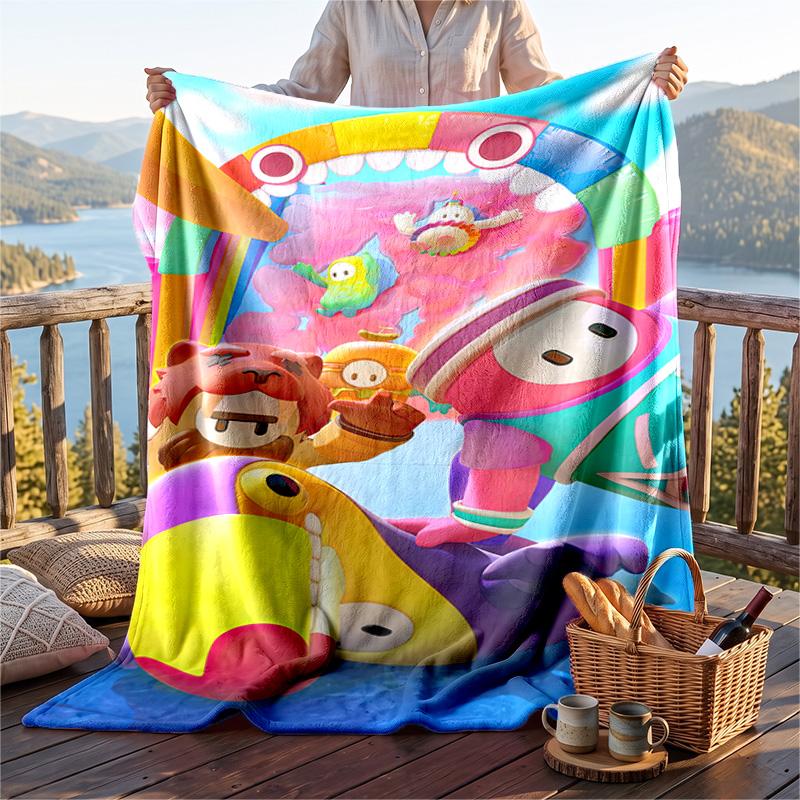 Warm Flannel Blanket Fall Guys Pattern, Lightweight Comfortable Throw Blanket for Bed Sofa Use