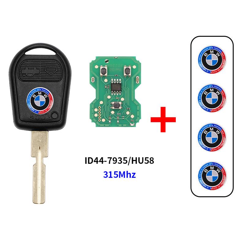 DKHN5 3 Buttons BMW EWS Remote Car Key Fob ID44 PCF7935 Chip 315/433MHz Replacement For E38 E39 E46 X5 Z3 Uncut HU58/HU92 Key Blade
