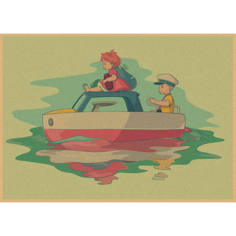 Ponyo on the Cliff Retro Anime Poster - Kraft Paper Wall Art