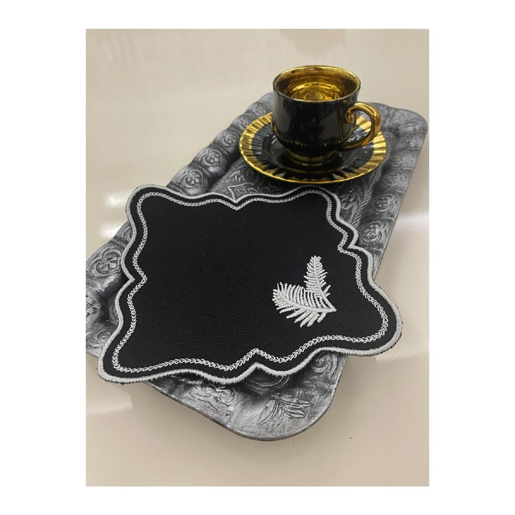 Set Of 6 Spike Patterned Embroidery Linen Coffee Serving Napkins