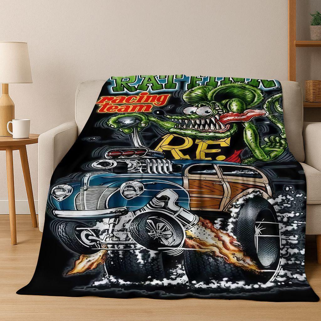 3D Бунтарский RAT FINK Автомобильный Знак Мультяшное Фланелевое Одеяло, Теплое и Уютное Мягкое Плед для Дома Спальни Кровати Дивана Покрывало для Пикника