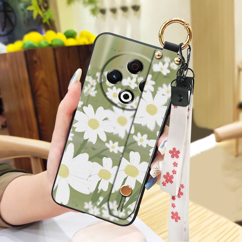Back Cover Wristband Phone Case For Tecno Spark30 4G/KL6 Fashion Design Kickstand Silicone Anti-knock Protective Flower