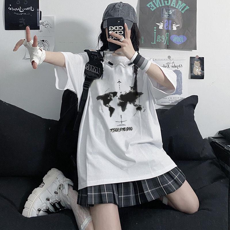 Летняя женская футболка большого размера с принтом, хлопковая студенческая корейская версия свободной футболки с короткими рукавами