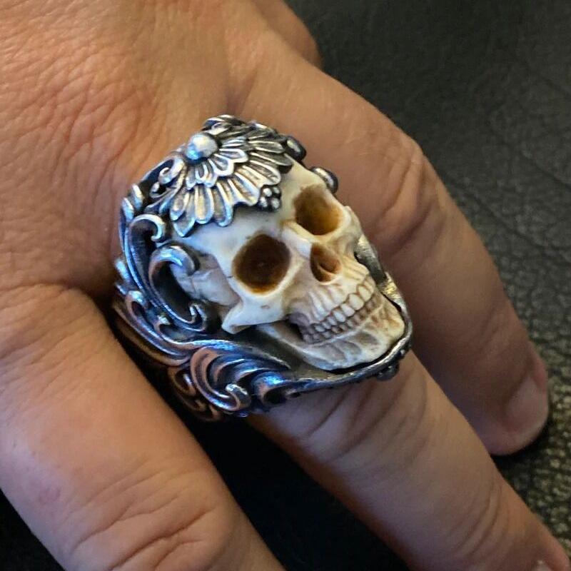 Retro Exaggerated and Domineering Skull Ring Hip-hop Fashion Halloween Men's Open Adjustment Ring