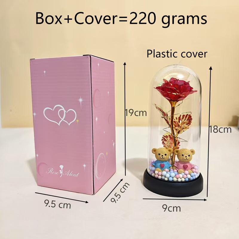 Eternal Flower Glass Lamp Plastic Cover Night Light Rose Simulation Flower With Bear Valentine Day Gift For Girlfriend