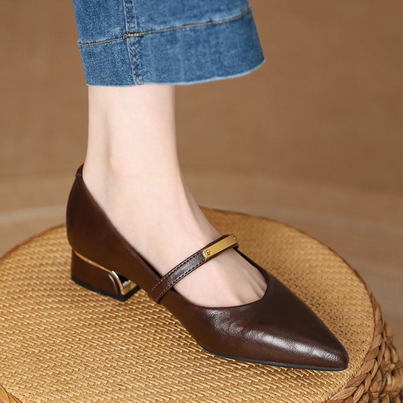Модные туфли Мэри Джейн Удобные лакированные туфли-лодочки с острым носком и средним каблуком 2025 Весна Осень Новый стиль Мелкие Модные Нарядные Женские туфли