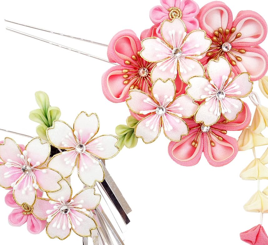 Набор из 2 украшений для волос, для кимоно фурисодэ, церемонии совершеннолетия, выпускного вечера, праздника Сити-Го-Сан, цумами-дзайку (традиционная японская ткань