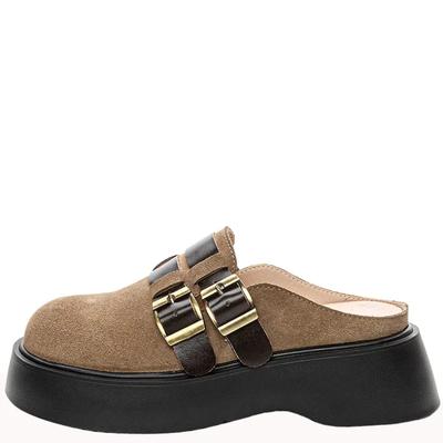 Женские полутапочки на танкетке весна-лето новые повседневные тапочки из натуральной кожи женские модные закрытые тапочки женские