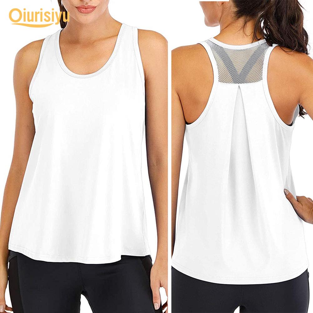 Women Solid Color O Neck Sleeveless Quick Dry Raceback Vest