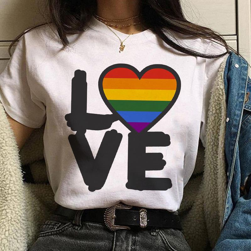 Women Casual T-Shirt Fashion Lady 90S Cartoon Love Printing Simple White Tops Cartoon T Shirt Basic Summer Female Tshirt