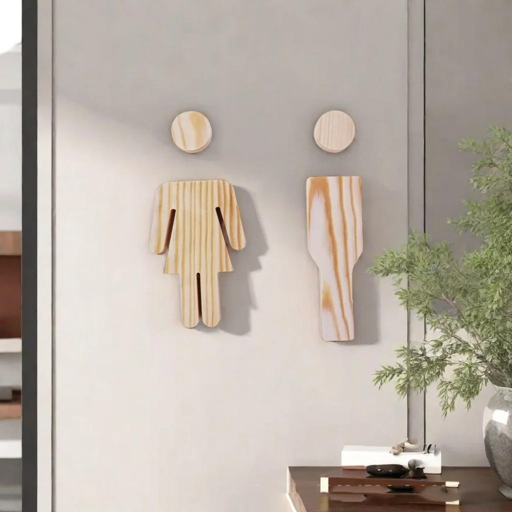 1 Pair Solid Wood Bathroom Sign Men's and Women's WC Door Sign Restroom Sign  Toilet Door Decoration