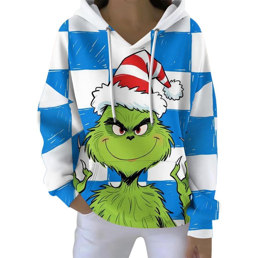 Ladies' Loose And Comfortable Drawstring V-neck Long Sleeved Christmas Printed Sweatshirt