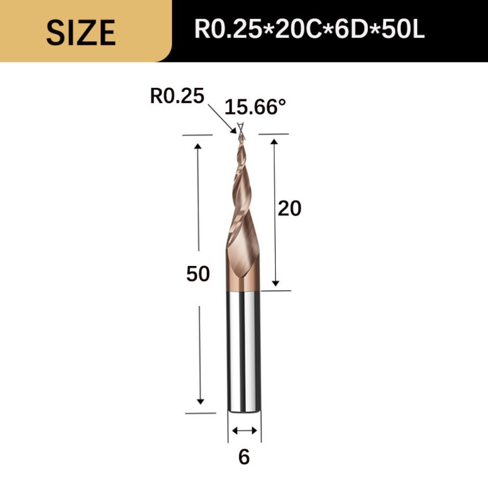 Spiral Tapered Ball Nose End Mill Solid Carbide Metal Milling CNC 3D Carving Bits Endmill