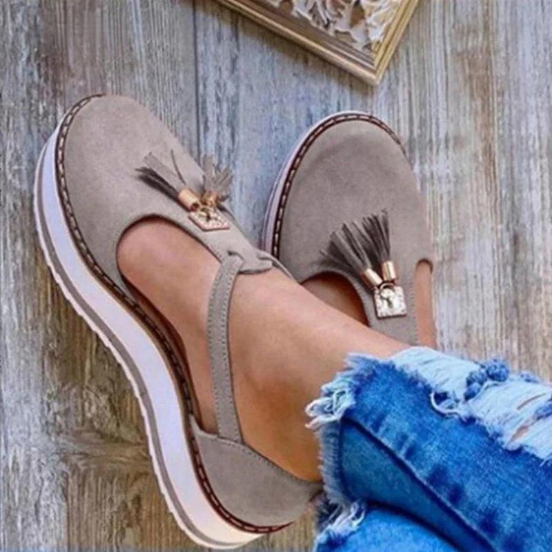 Women's Sandals Summer 2025 Casual Flat Platform Heel Tassel Buckle Strap Female Sandals Platform Vulcanized Shoes for Women New