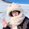 Longbao Women's Winter Hooded Hat, Scarf, and Gloves Set – Cute, Warm, and Plush for Autumn and Winter.