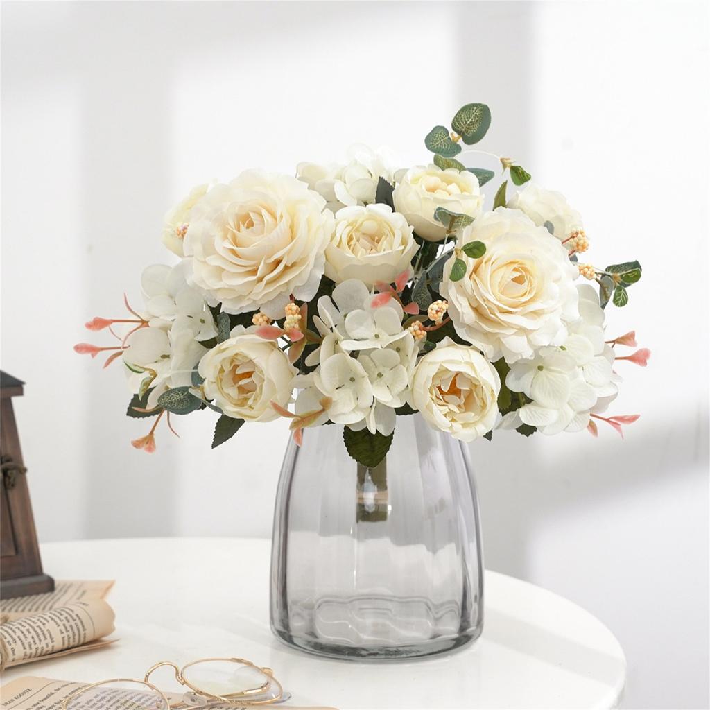 Artificial Ers With Hydrangea Silk Fake Ers 1 Bouquets For Home Wedding Decoration Table Centerpiece, Faux Peonies