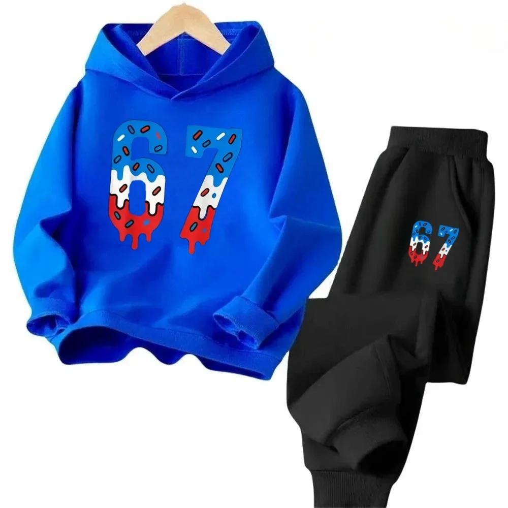67 Chic Children's Hoodies Set 3-12Y Korean Streetwear Block Tracksuit Fashion Comfortable Kids Sweatshirt 2 Pcs Sets Pant Suit