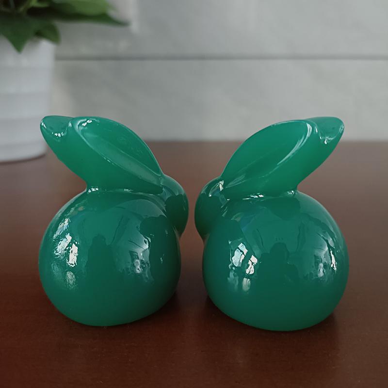 2PCS Stone Jade Colour Rabbit Double Statue Mascot Animal Cartoon Bunny Figurine Ornament Gift Resin Home Car Desktop Decoration