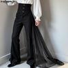 Men's Zip-up High Waist Double Layers Mesh Patchwork Casual Long Pants Trousers