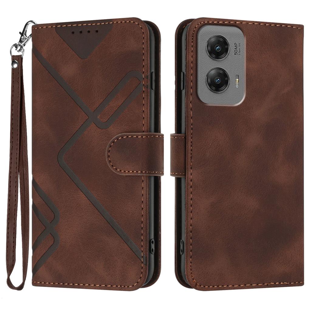 For Motorola Moto G Stylus 5G (2024) Wallet Case Line Imprinted PU Leather Phone Cover with Strap