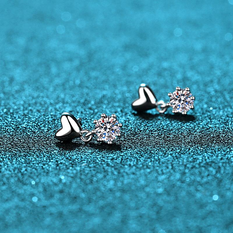 Серьги из серебра 925 пробы, женские серьги из камня Моссан, простые серьги в форме сердца, покрытые золотом Pt950
