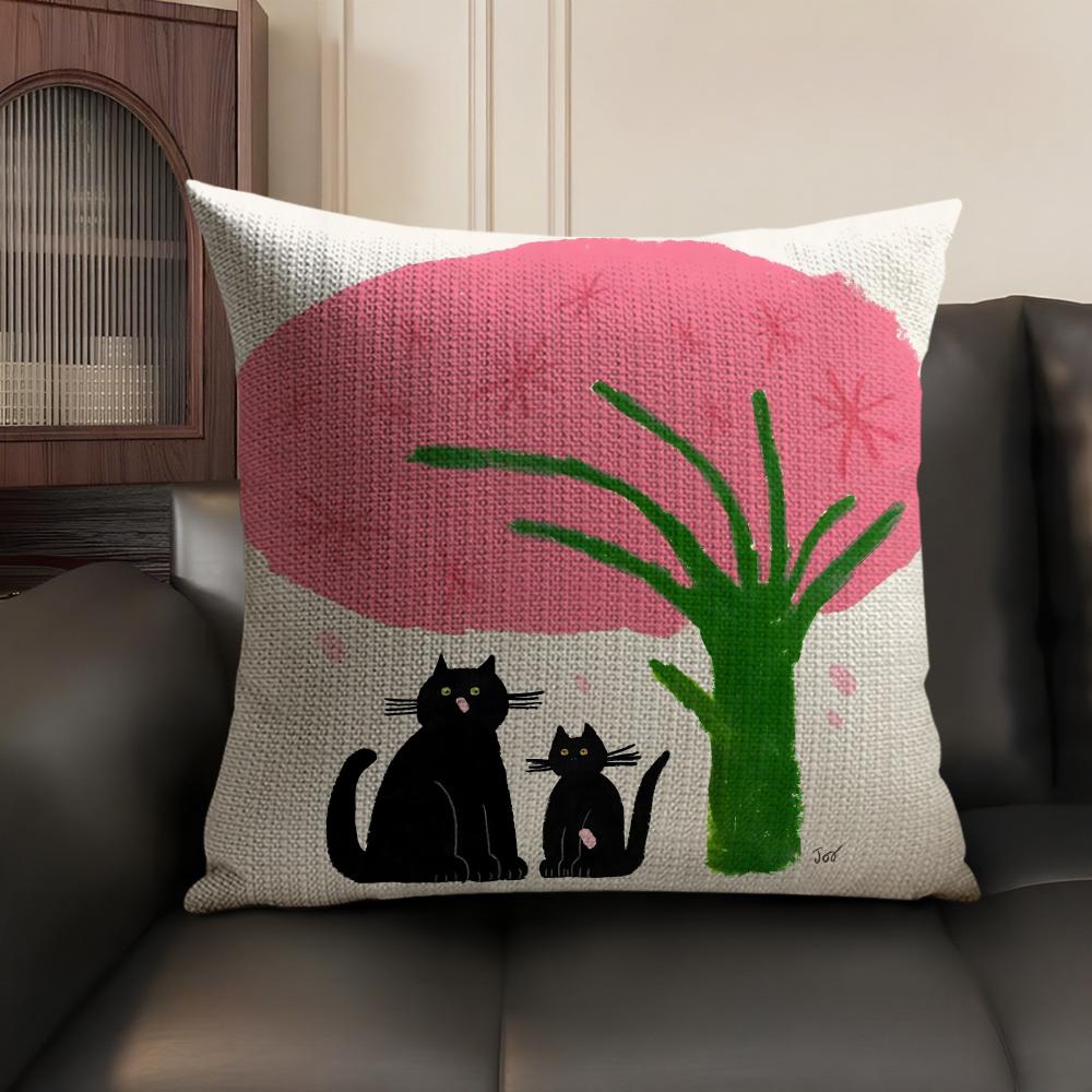 Fresh and healing Cushion Cover Natural Linen Organic Fabric DoubleSided Printing Sofa Home Decor Breathable Environmentally