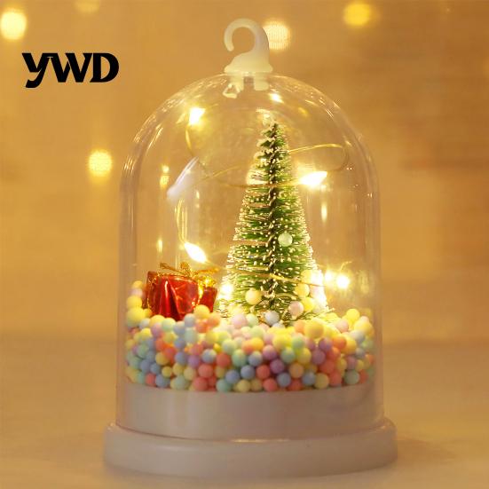 Compact Christmas Gift for Friends Tree in Dome with LED Light, Mini Cedar Light Up Decorative Indoor Holiday Ornament, Battery Powered Table