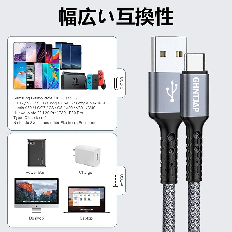 GHNTJAP USB Type C Cable [1m+2m+3m/set of 3] A To 3A Fast Charging QC3.0/2.0 Compatible Compatible with Type C Devices Such As