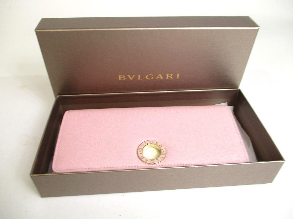 Подлинный BVLGARI Светло-розовый кремовый кожаный кошелек-конверт с золотой фурнитурой Continental #a440 Восстановленный