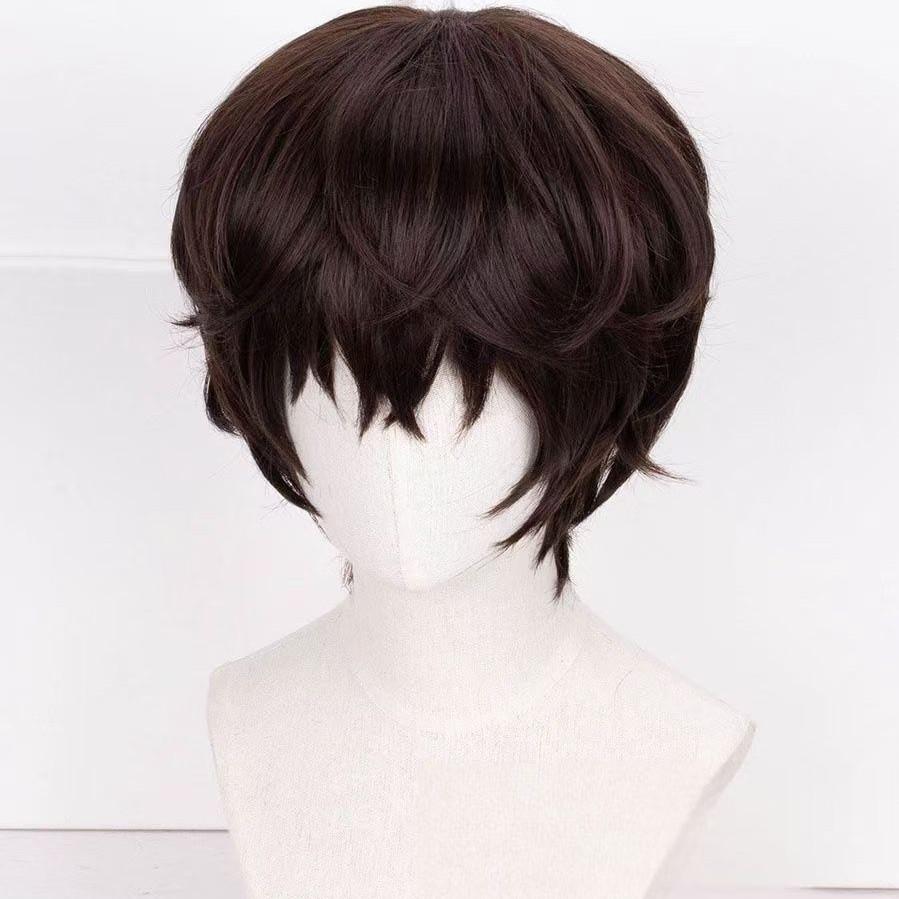 Meng Qian Dazai Osamu Cosplay Wig - Natural Curl Anime Short Hair with Simulated Scalp.