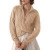 Women's Half-High Collar Zipper Ribbed Knit Pullover Sweater, Short-Sleeve, Loose Fit, 2025 Autumn/Winter Collection.