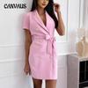 Summer Women's V-neck Slim Thin Short-sleeved Double-breasted Suit Dress