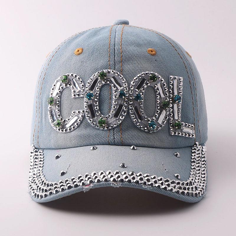 Fashioncool Rhinestone Alphabet Baseball Cap Women's European and American Fashion Denim Diamond-encrusted Bent Cap Batch