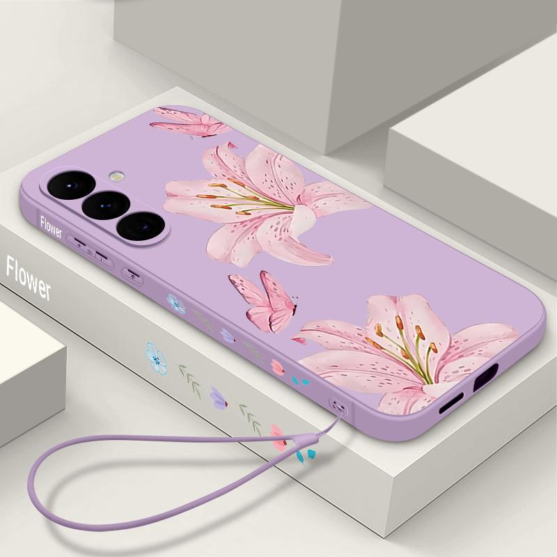 Мягкий чехол-ремешок из ТПУ для Samsung Galaxy S26 S24 S25 Ultra S25 S23 S24 FE A17 A56 A55 A36 A15 A16 A25 5G Чехол для телефона с принтом лотоса