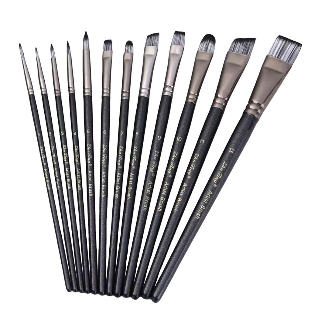12 шт. Художественные кисти Деревянная ручка Кисть для рисования для детей Взрослых Акварель Гуашь Масло Акрил Живопись Искусство для лица и тела