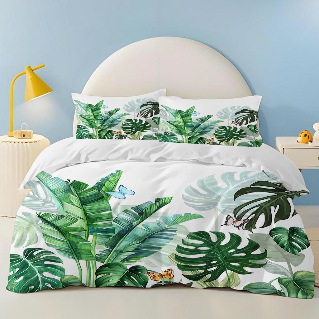 Comforter Green Leaves Christmas Gifts Pet Dog Bedding Set Polyester Suitable For Children And Adults 3-Piece Set Plant