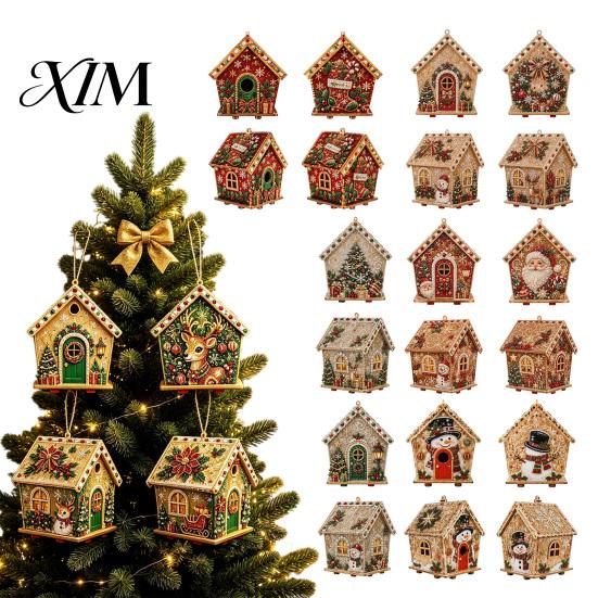 Holiday Celebration Supplies DIY Christmas Faux Pearl Art Painting Hanging Pendant Kit, 3D Bead Gingerbread Wooden Craft Project House Handmade