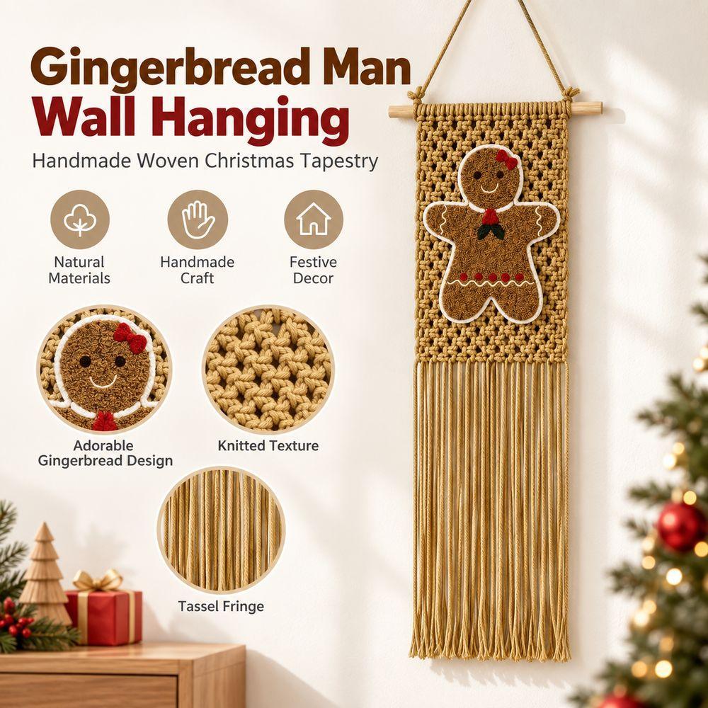 25x60cm Gingerbread Man Wall Hanging Tassel Fringe Holiday Hanging Ornament Christmas Decor