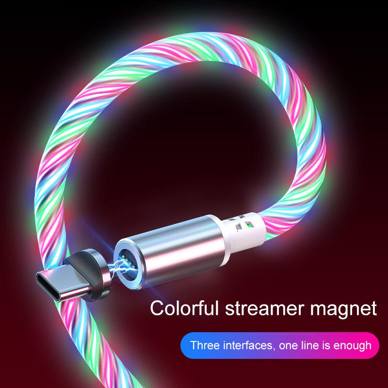 Магнитный светящийся светодиодный кабель USB C Micro USB для Samsung Type C Зарядный провод 1M Магнитное зарядное устройство Type C Кабели Шнур