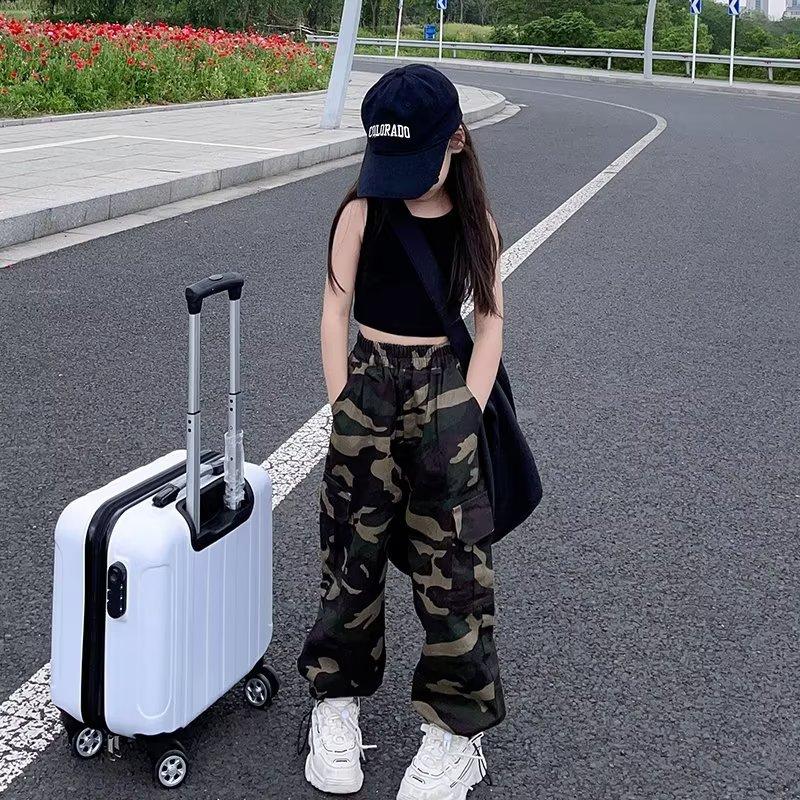 Наряды для девочек Длинные брюки карго Широкие брюки для девочек Детский танцевальный костюм Повседневные брюки Свободный крой Прямые брюки Брюки для девочек Одежда