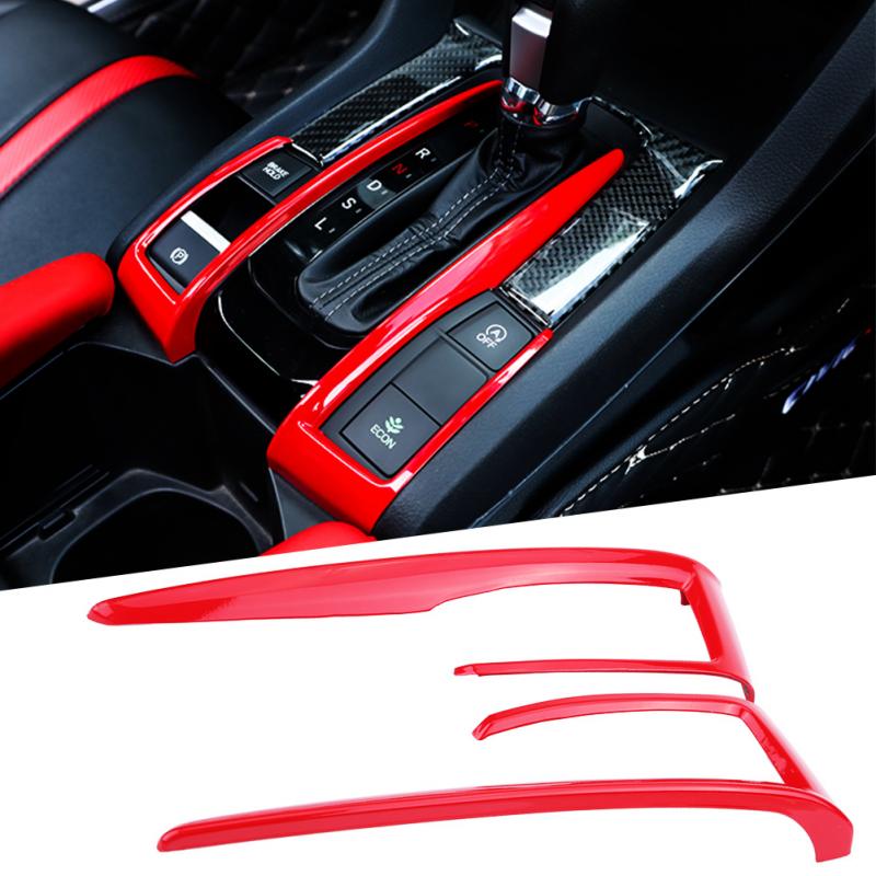 Центральная панель управления автомобиля, крышка переключения передач, накладка для Honda Civic 10th 2016 2017 2018, красный хром/углерод