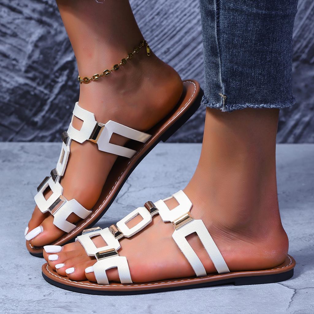 Fashion Women Slippers 2025 New Summer Outdoor Anti-slip Shoes Women Luxury Sandals Rome Fashion Casual Flat Slippers Slides Women