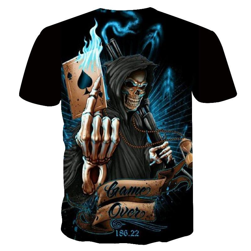 Новая повседневная футболка с принтом черепа и покера, мужская футболка с коротким рукавом Homme, черные дизайнерские футболки, мужские летние топы, 3d футболка