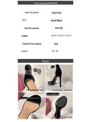 Женские прозрачные туфли на шпильке 12 см с одним ремешком, лето 2024 г. - босоножки с открытым носком телесного цвета