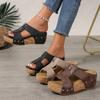 Women’s Studded Wedge Peep-Toe Platform Slide Sandals
