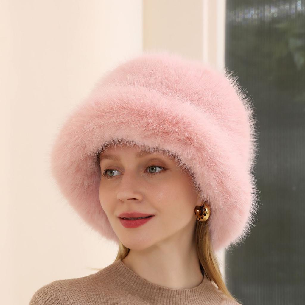 Осень и зима Новая шапка-горшок с большими карнизами и мехом Теплая женская шапка Утолщенный искусственный мех Лиса Шапка рыбака
