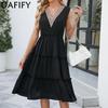 Женская мода лето весна однотонный принт без рукавов с v-образным вырезом повседневные платья