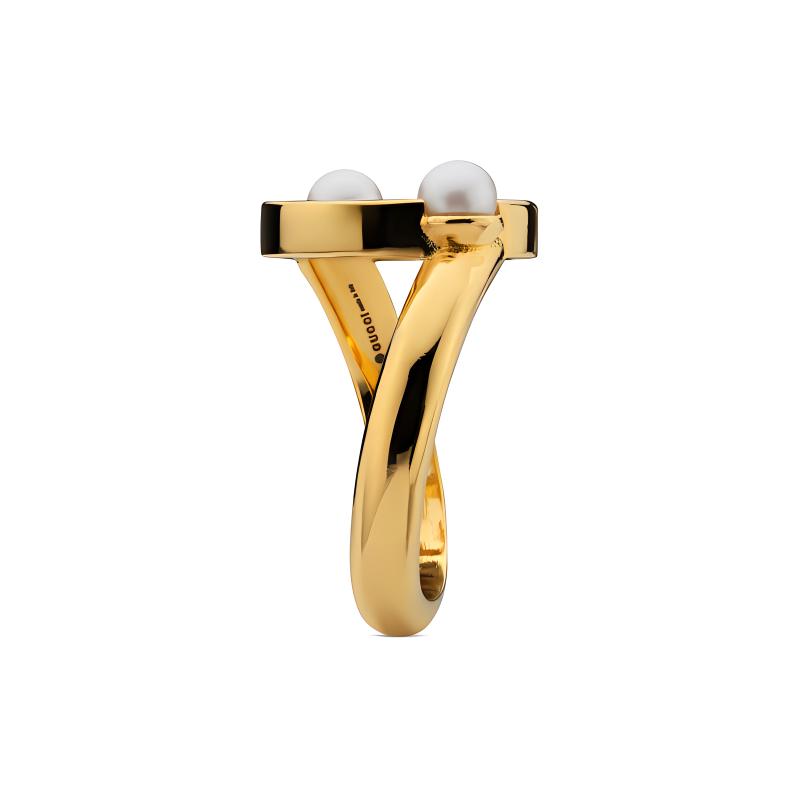 Gucci Hollow Design Fashion Jewelry Metal Crystal Resin Pearl Ring Unisex rings Gold 797405JCF27