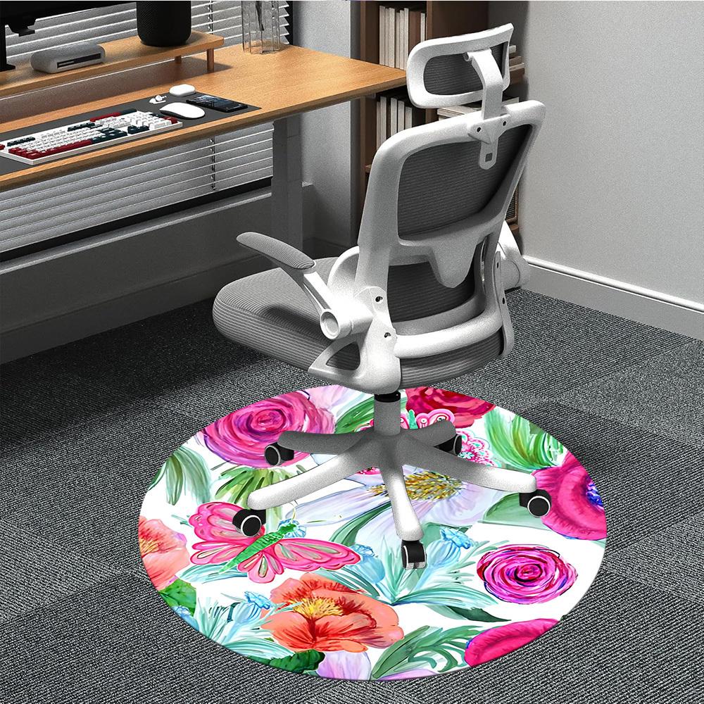1pc Floral Butterfly Office Round Rug, Non-slip, Soft and Durable Office Rug for Interior Decoration, Perfect for Office, Beautiful Decoration yy26032