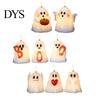 Halloween Ghost Decoration Flameless Candle, Cute Holding BOO Letter Tealight, Small Desk Glow Props Battery Operated LED Flickering Light for